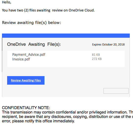 A User has sent you 2 files using OneDrive